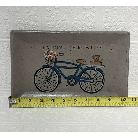 Vintage Donna White Bicycle ‘enjoy the ride’ coin and key wooden tray, rustic - Picture 4 of 10